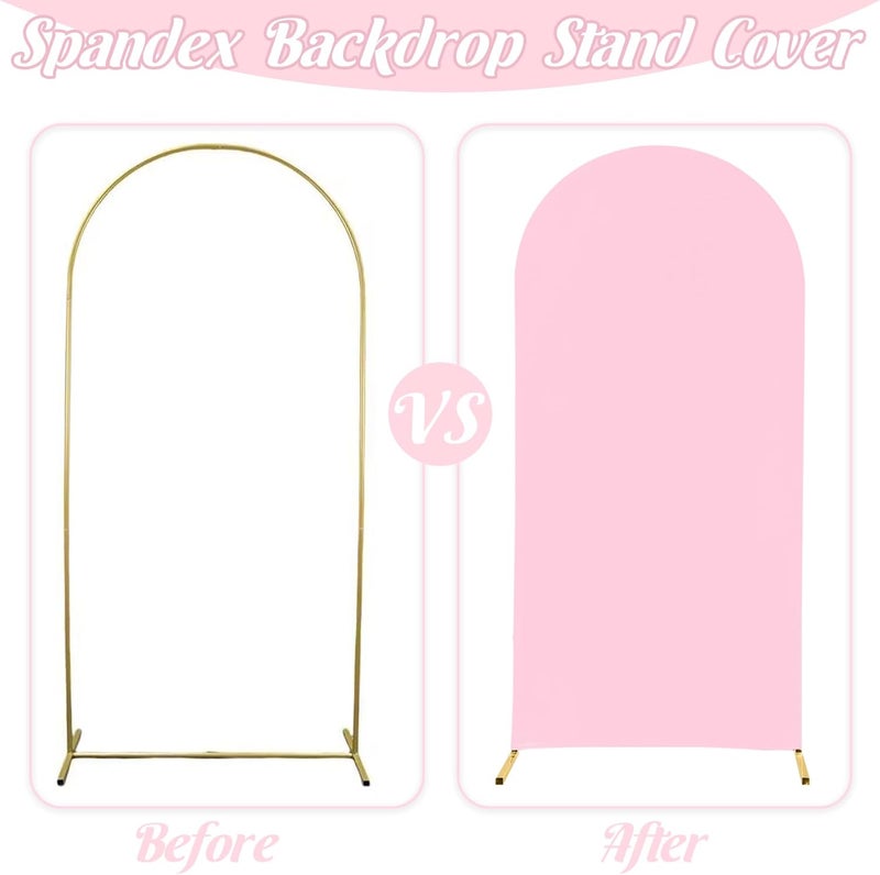 Fivenl Spandex Fitted Wedding Arch Cover 7.2FT Pink Arch Backdrop Cover, Round Top Chiara Backdrop Stand Covers for Wedding Birthday Party Baby Shower Banquet Arch Decoration (Pink, 7.2FT) - Image 4